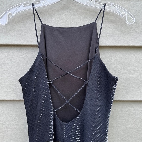 Black Metallic High Neck Gown with Criss Cross Open Back - Picture 11 of 16